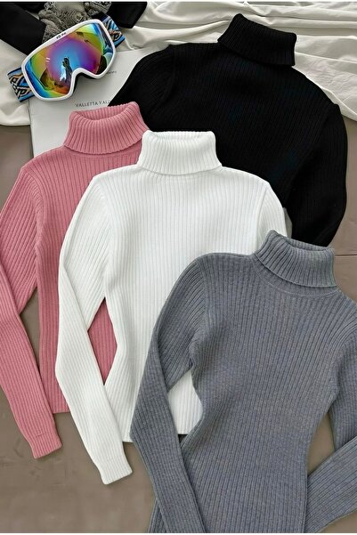 Buteks Pamuk Dokulu Triko Balıkçı Yaka Slim Fit Unisex Günlük Uzun Boğazlı Ka...