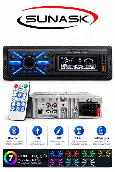 SUNASK Sn-4250bt Çift Usb Araba Oto Teyp Radyo Bluetooth Usb Sd Aux Rgb Tuş I...