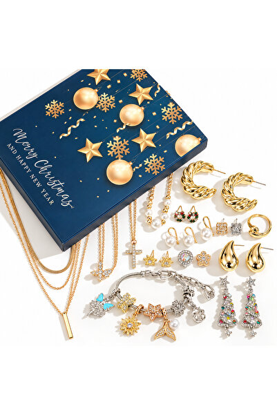 miraza Calendar Advent cu 24 Bijuterii Elegante, Set Cadou Craciun Femei, Cercei, Coliere, Bratari, Lanturi