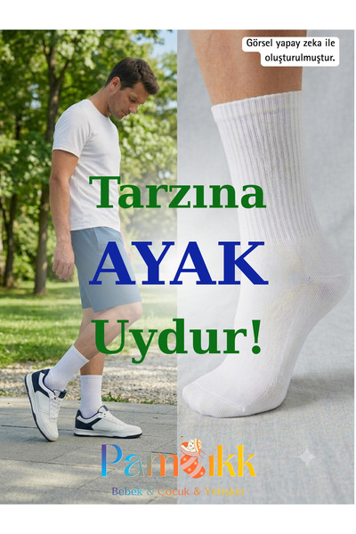 PAMBIK AYAKLAR 6 Çift Beyaz Fitilli Spor Çorap - Unısex Tenis Çorabı