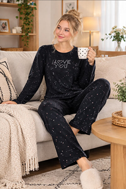 Tarık I Love You Printed Velvet Women's Pajama Set