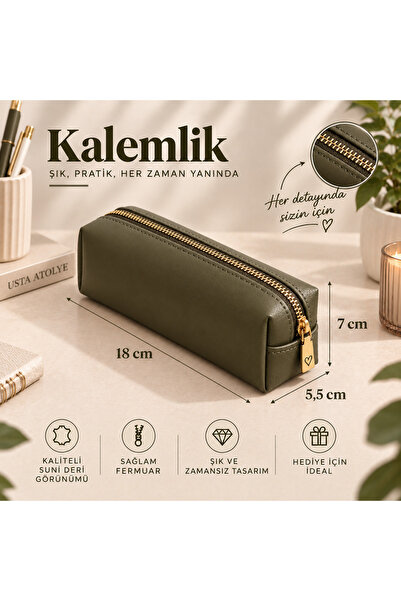 RONYA LEATHER Vegan Deri Fermuarlı Kalemlik Anahtarlık Hediyeli