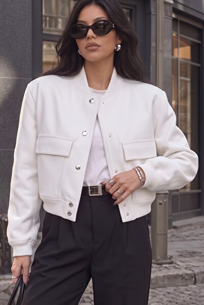ALFUDO Moda Collection Çıtçıt Detaylı Cepli Kısa Bomber Ceket