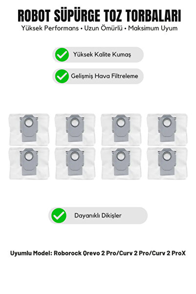 Asgard Grup Roborock Qrevo 2 Pro/Curv 2 Pro/Curv 2 Prox Compatible 8-Pack Dus...