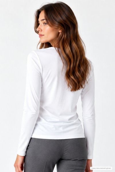 penyebizden Women's Crew Neck Viscose Lycra Long Sleeve T-Shirt-white