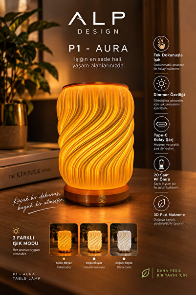 Alpdesign Modern Dekoratif Masaüstü LED Aydınlatma | Şarjlı Masa Lambası – P1...