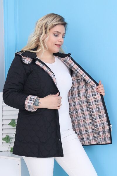 TUTveAL Collection Baharlık Kapüşonlu Kapitone Mont Içi Ekoseli Kapitone Mont...