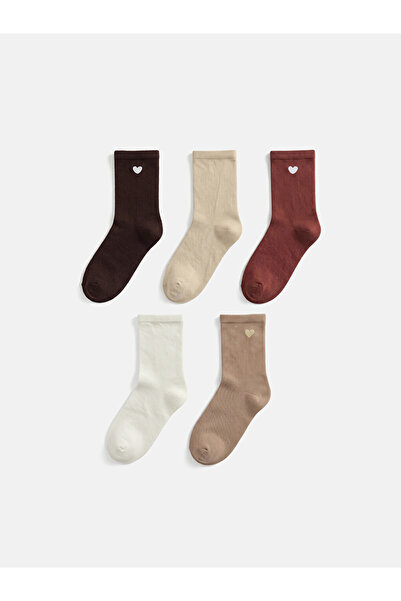 LC Waikiki Rmz Gi̇yi̇m Farkiyla Heart Embroidered Women's Socks 5-Pack