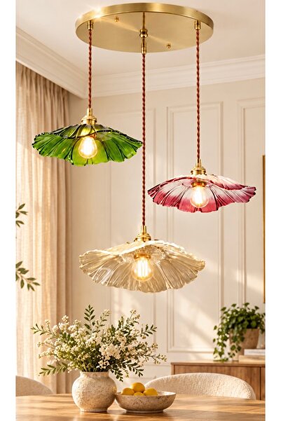 burenze Modern Tasarım Vintage Boheme El Yapımı Karışık Renkli Camlı Üçlü Sar...