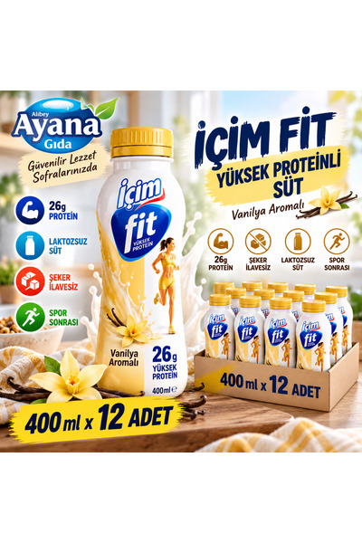 İçim Fit Yüksek Proteinli Vanilyalı Laktozsuz Süt 400 ml x 12 Adet