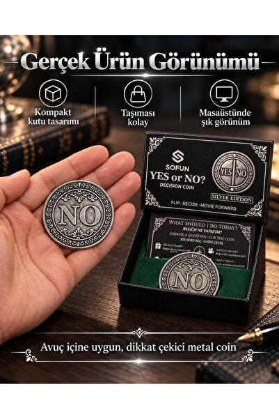 sofun Yes No Karar Parası Silver Edition – Metal Decision Coin, Kutulu Eğlenceli Hediye