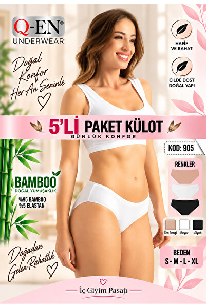 Q-EN Kadın Slip Bambu Külot 5 Li (903) Asorti