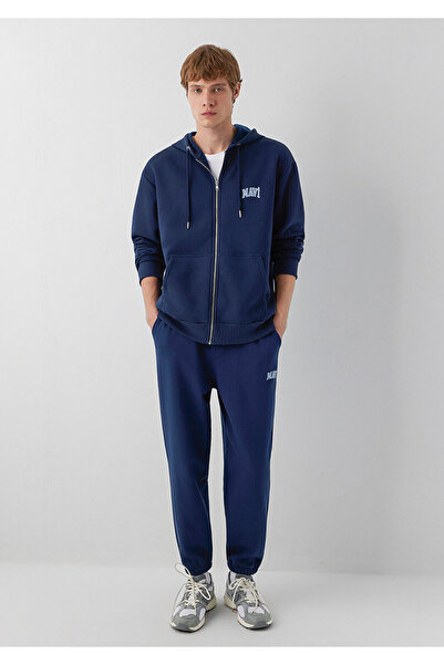 Mavi M0611715 Logo Printed Hooded Zippered Men's Sweatshirt Dark Blue