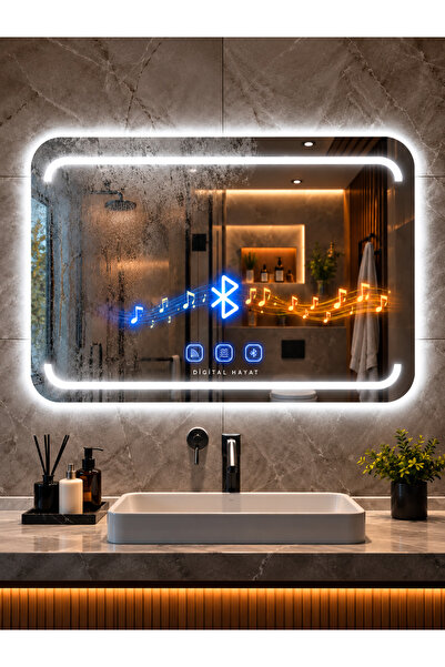 Digital Hayat Özel Tasarım Dikdörtgen LED Banyo Aynası – Bluetooth Hoparlörlü...