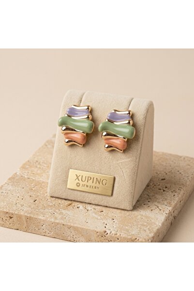 Vıp Seri 316L Çelik 14K Gold Renk Retro Renkli Mine Detaylı Kalın Küpe 25MM