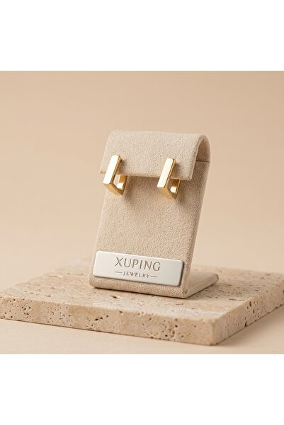 XUPING JEWELRY Vıp Seri 316L Çelik Gold Renk Taşsız Geometrik Dikdörtgen Küpe...