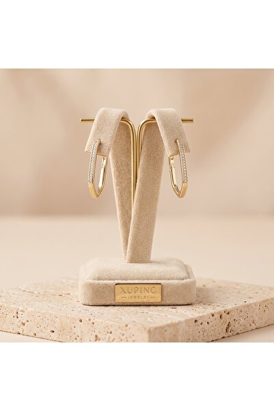 XUPING JEWELRY Vıp Seri 316L Çelik Gold Renk Tek Sıra Zirkon Taşlı Geometrik ...