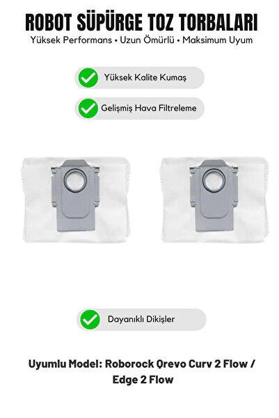Asgard Grup Roborock Qrevo Curv 2 Flow / Edge 2 Flow Compatible 2-Pack Dust Bag
