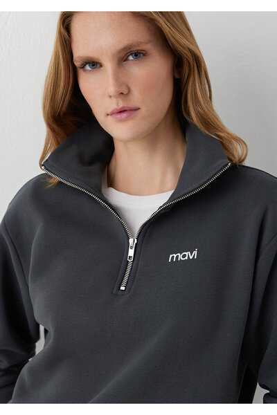 Mavi Mini Logo Yarı Fermuarlı Antrasit Sweatshirt 1S10564-91268