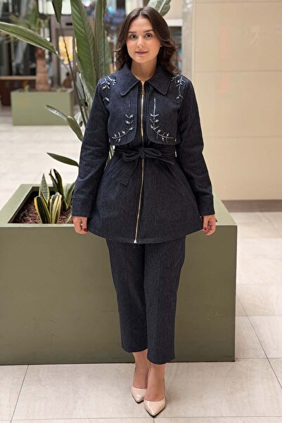 Nuss Capped Beaded Embroidered Cap Pants Jeans Set