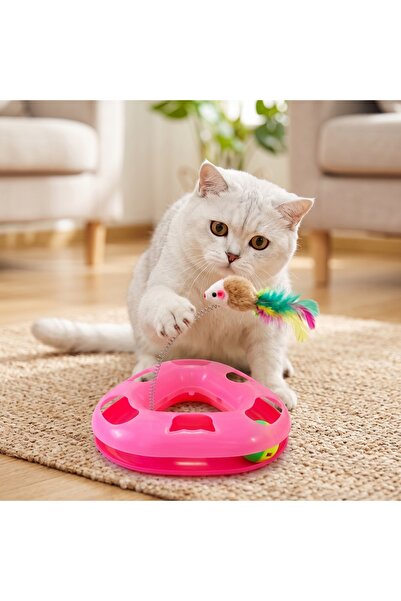 Kardelen Triangle Cat Toy - Furry Cat Activity Toy with Ball and Spring, with...