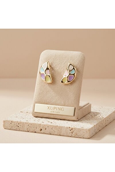 XUPING JEWELRY Vıp Seri 316L Çelik Gold Renk Pastel Renkli Mozaik Yarım Ay Di...
