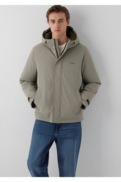 Mavi Kapüşonlu Haki Şişme Mont Loose Fit / Bol Rahat Kesim 0110833-70321