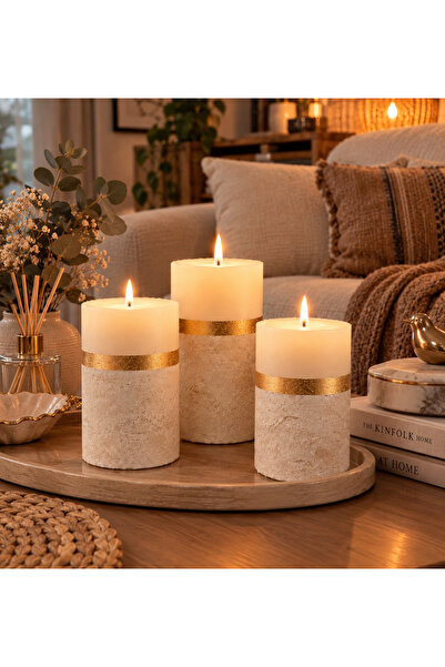 Beton silindir mum 3’lü dekoratif set