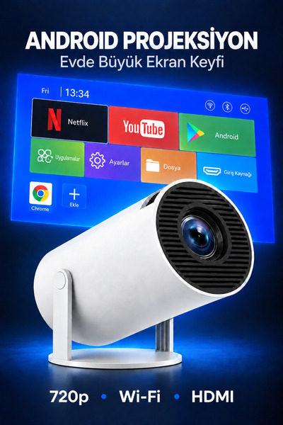 KETENOFFİCİAL Taşınabilir Android Projeksiyon Dahili Hoparlör ve Wifi Akıllı ...