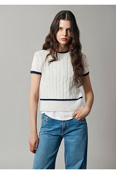 Mavi Örgü Detaylı Gri Süveter Slim Fit / Dar Kesim 1710948-88467