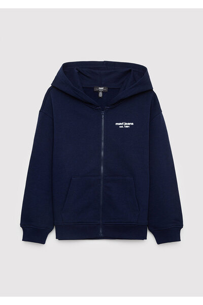 Mavi Hooded Zippered Navy Blue Sweatshirt 6S10203-84371