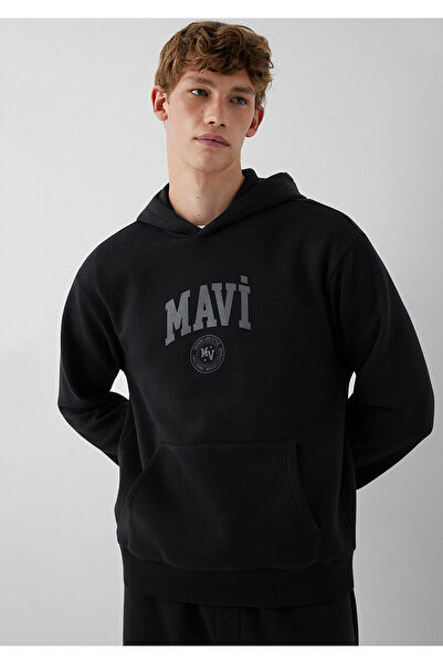 Mavi M0S10646 Logo Baskılı Kapüşonlu Erkek Sweatshirt SİYAH