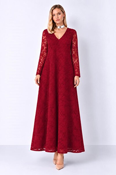 SERAVENZA COUTURE فستان دانتيل أنيق بأكمام طويلة مقاس ماكسي COU-110