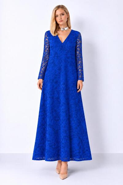 SERAVENZA COUTURE فستان دانتيل أنيق بأكمام طويلة مقاس ماكسي COU-110