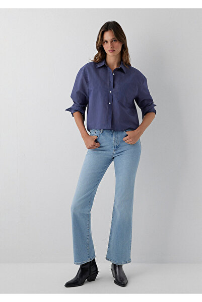 Mavi Çizgili Lacivert Gömlek Loose Fit / Bol Rahat Kesim 1211494-80738