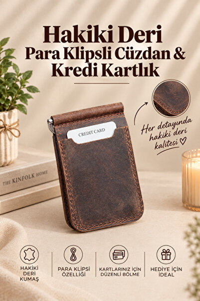 RONYA LEATHER %100 Hakiki Deri El Yapımı Para Klipsli Cüzdan & Kartlık