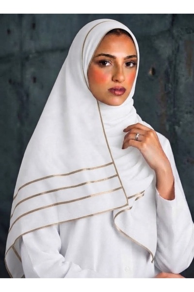 Veil Designer طرحه بوال ابيض قماش ياباني طبقتين تحديد ذهبي علي الطرف لاستخدام...