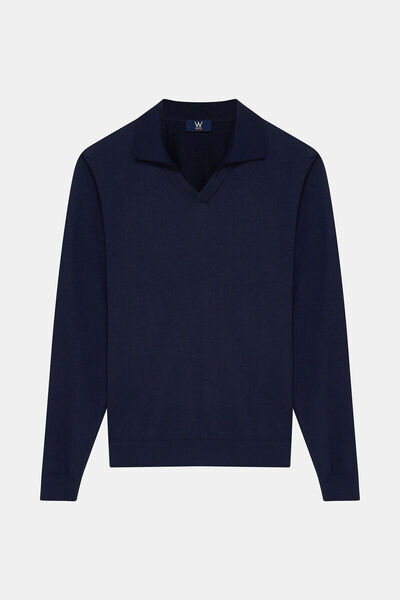W Collection LACİVERT POLO YAKA UZUN KOLLU KAZAK