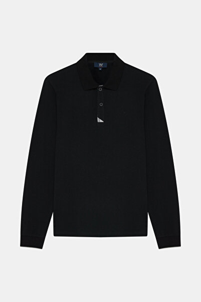 W Collection SİYAH POLO YAKA UZUN KOLLU SWEATSHİRT