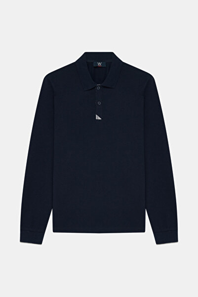W Collection LACİVERT POLO YAKA UZUN KOLLU SWEATSHİRT