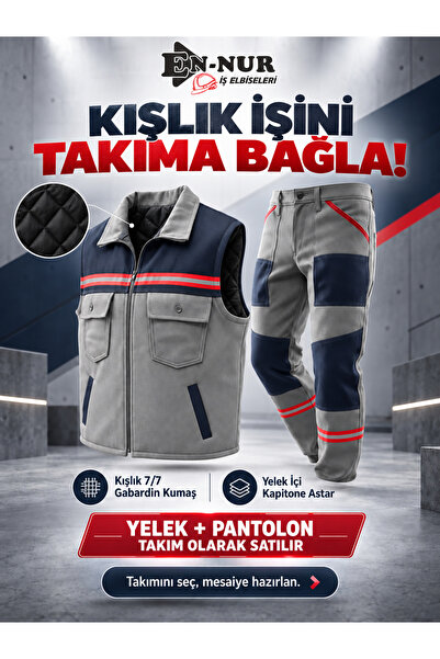 EN-NUR Gri Yelek + Pantolon Lacivert Detaylı Teknik Takım.