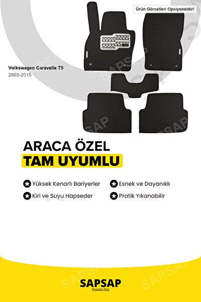 Volkswagen Caravelle T5 2003-2015 Alternatif Saftli Uyumlu 3D Özel Kesim Koku Yapmaz Su Geçirmez Havuzlu EVA Oto Paspas - Siyah