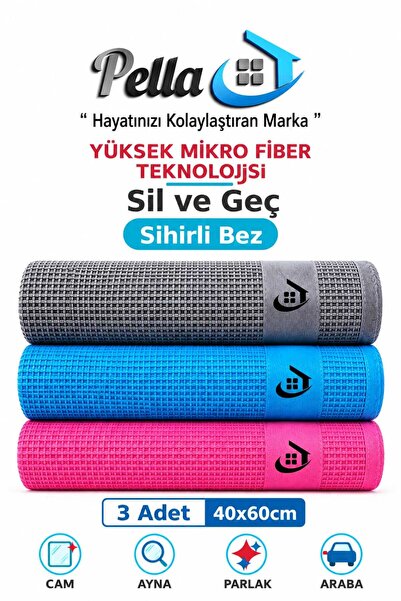 pella Active Çamaşır Suyu Ile Kullanılabilen Tek Mikrofiber 3'lü Temizlik Bez...