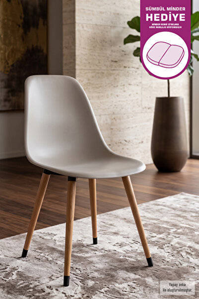 VİLİNZE Eames Naturel Ahşap Ayak Plastik Gri Sandalye