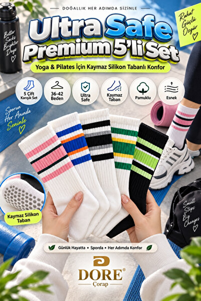 Dore Original Women's Set of 5 Soft Socks for Pilates and Yoga with Non-Slip ...