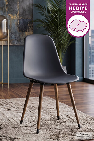 VİLİNZE Eames Kestane Ahşap Ayak Plastik Füme Sandalye