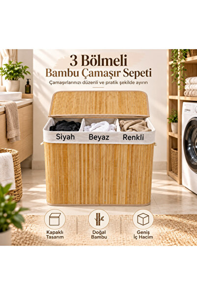 Nordhaus Bambu Dikdörtgen Çamaşır Sepeti Kapaklı – Dekoratif ve Modern Kirli ...