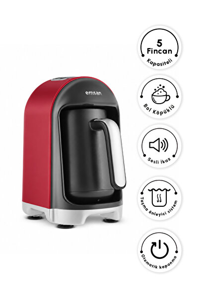 Emsan Kumda Türk Kahve Makinesi Kırmızı 5 Fincan Kapasiteli 735 W