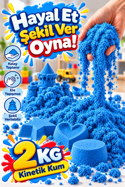 Toyuncakçı Doğal Kinetik Kum 2 kg 6 Kalıp Hediyeli