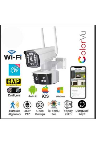 r-market 3mp wifi Akıllı Güvenlik Kamerası çift lens Gece Renkli 355° döner Karşılıklı konuşma dış ve iç mekan su geçirmez kamera